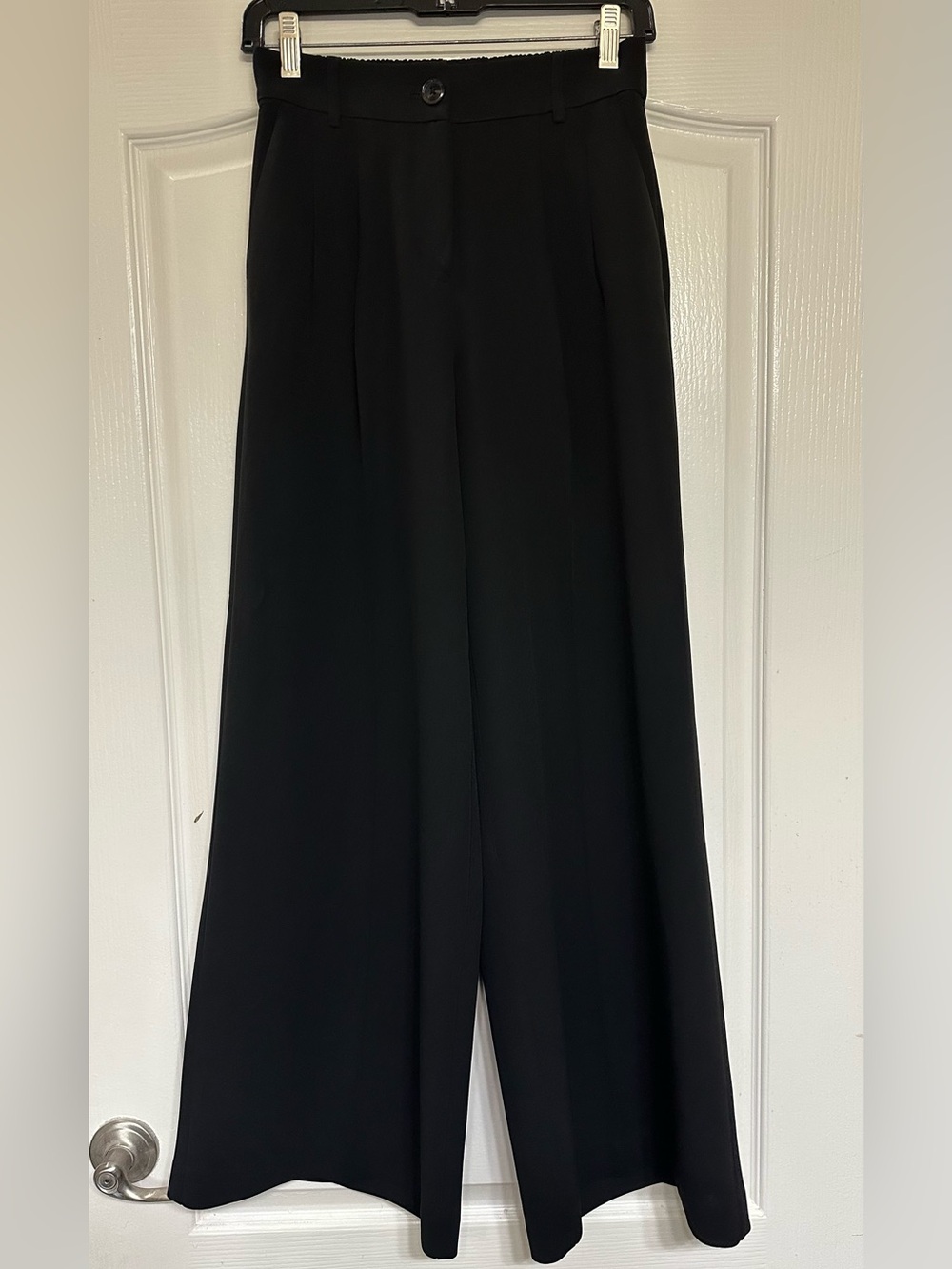 LOFT Versa Wide Leg Trousers Black Elastic Back Waist Size 0